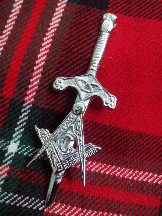 TC Masonic Kilt Pin Chrome Finish 3.5"/Highland kilt pin masonic + Thistle Hilt