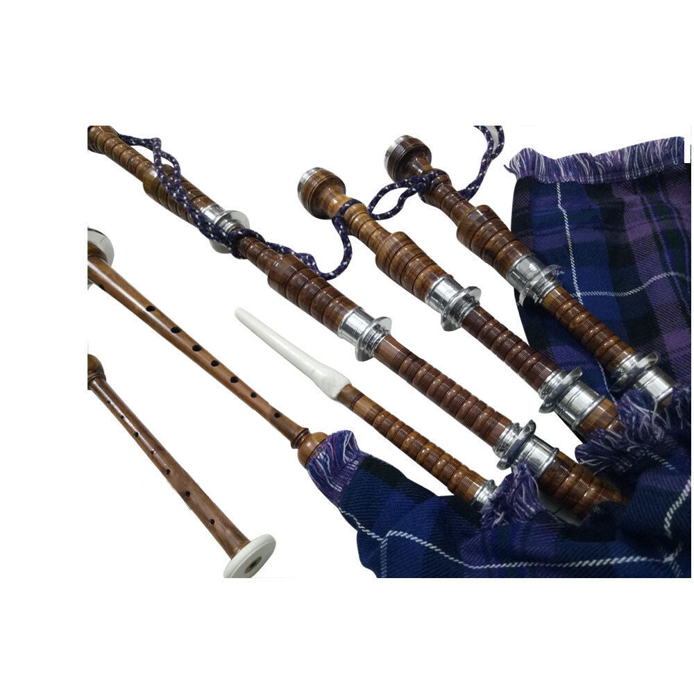 Scottish TC Bagpipe Full Size Silver Mounts Natural Finish With Tutor Book