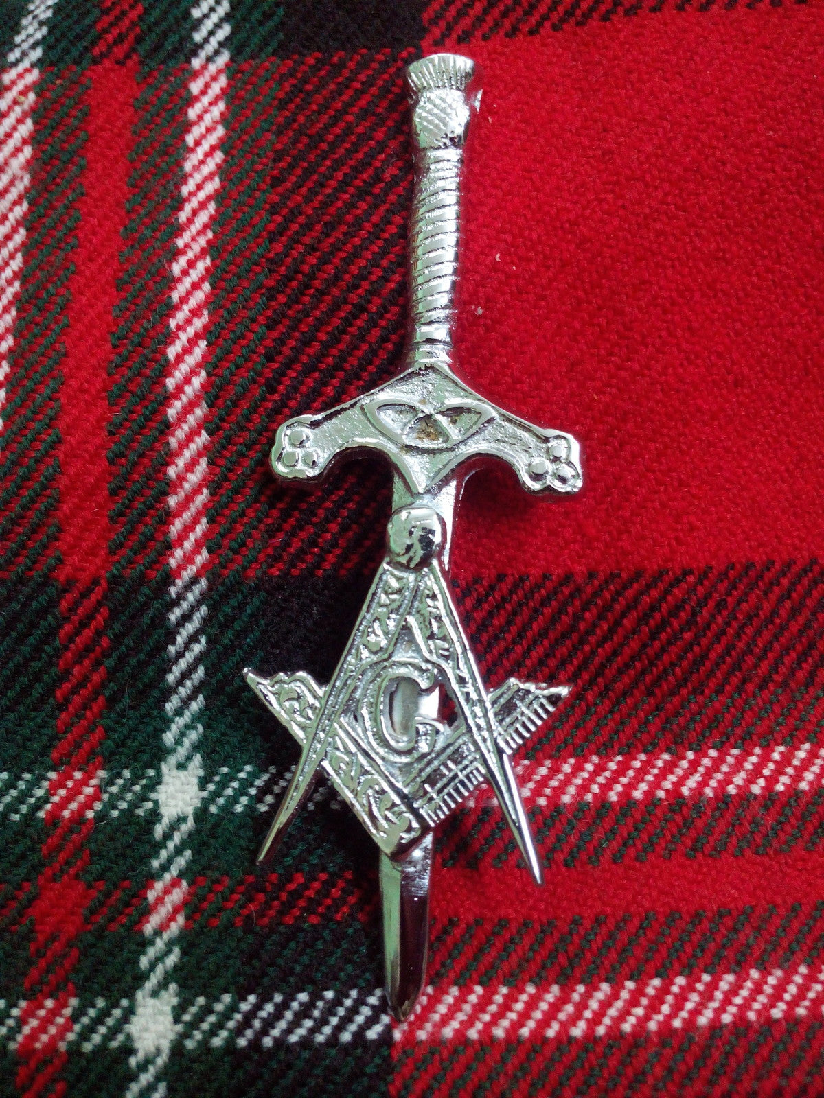 TC Masonic Kilt Pin Chrome Finish 3.5"/Highland kilt pin masonic + Thistle Hilt