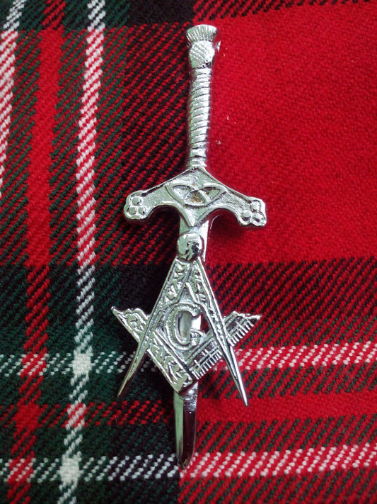 TC Masonic Kilt Pin Chrome Finish 3.5"/Highland kilt pin masonic + Thistle Hilt