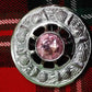 TC Celtic Fly Plaid Brooch Chrome Finish Pink Stone 3"/Scottish Thistle Brooches