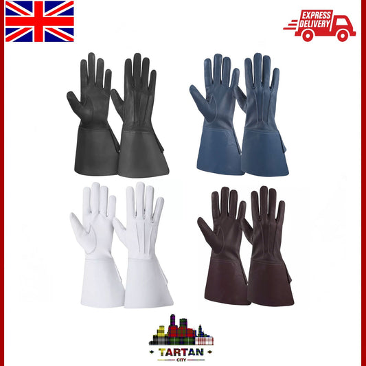 Leather Gloves Men Long Cuff Gauntlet Style for Piper Drummer Outfit