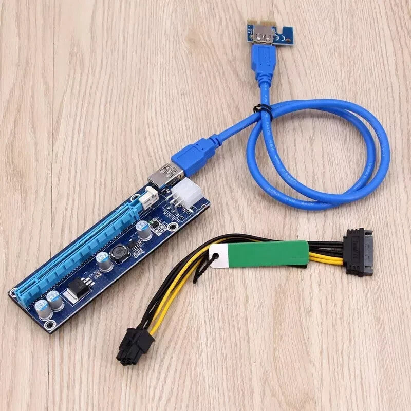 TC Card Adapter PCI-E 1x To 16x Extender USB3.0 Power Cable 6PCS Bitcoin 6PIN