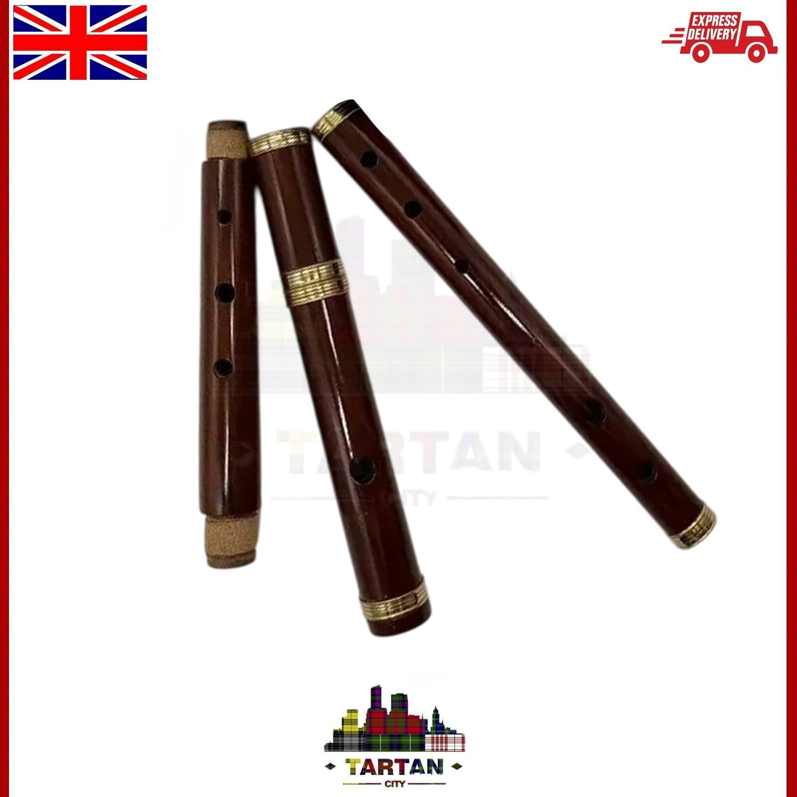 Tartancity 4-Part Irish Rosewood D Flute 26" - Includes Case & Two Reeds