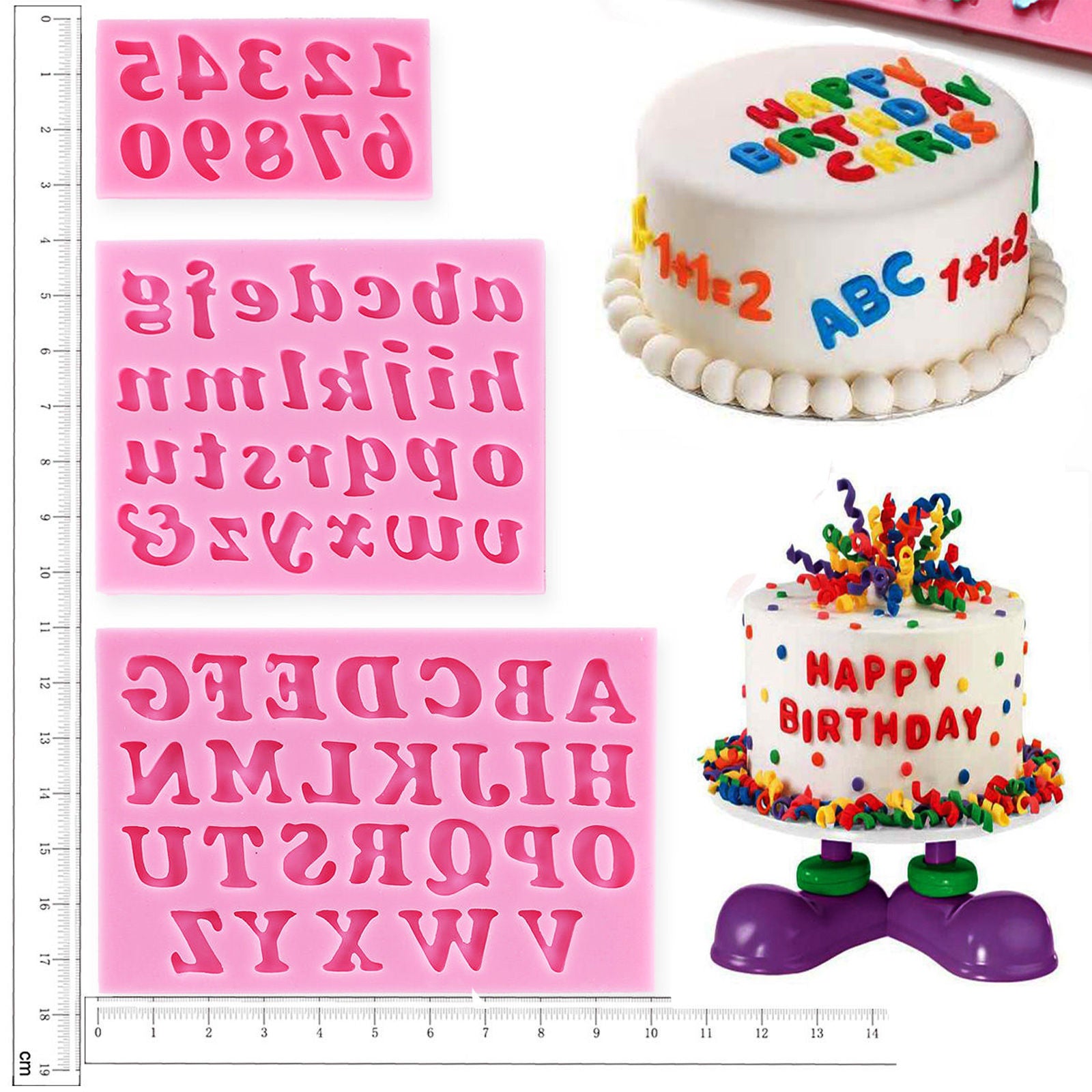 3Pcs Silicone Alphabet Number Letters Fondant Mold Birthday Cake Decorating Tool