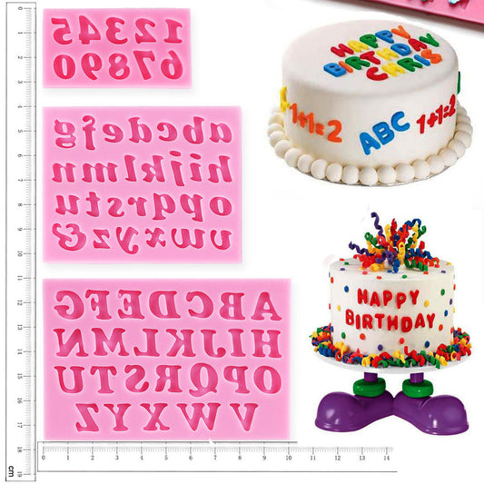 3Pcs Silicone Alphabet Number Letters Fondant Mold Birthday Cake Decorating Tool