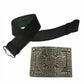 TC Leather Black Plain Kilt Belt Scottish Highland & Antique Celtic Knot Buckle
