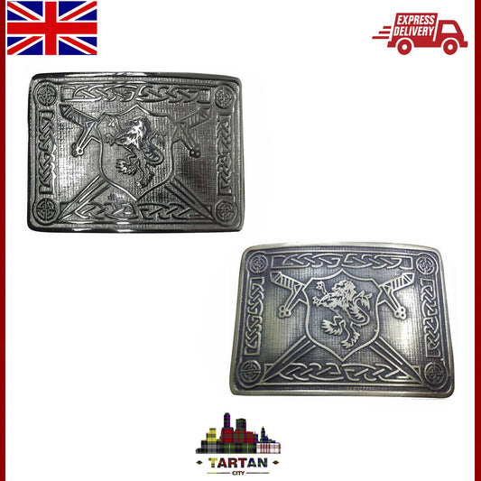 Scottish Kilt Belt Buckle Rampant Lion Antique/Chrome Finish kilt Pin & Socks TC