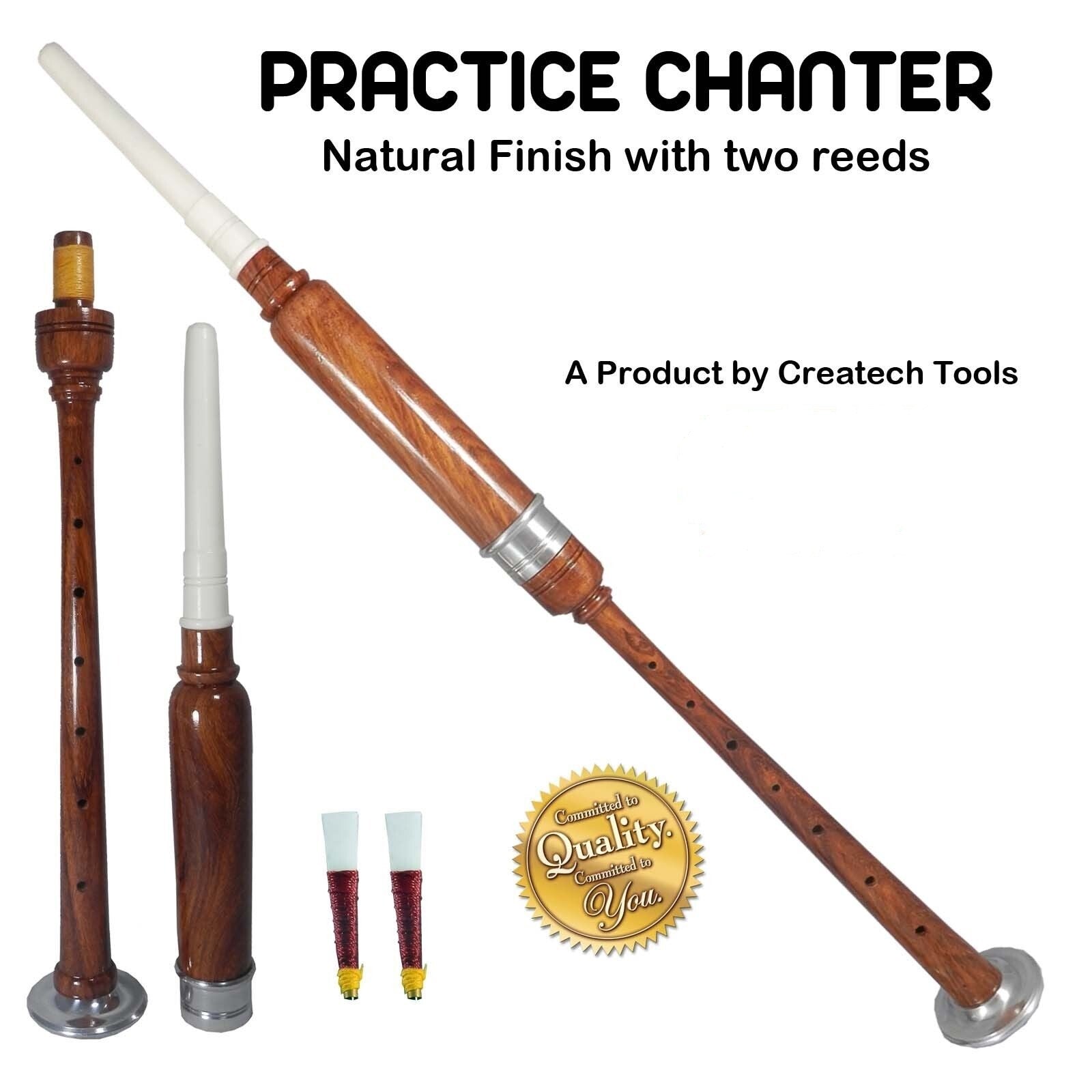 TC Scottish Highland BagPipe Practice Chanter, Carrying case & Reeds