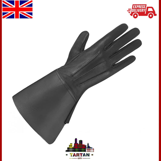 Leather Gloves Men Long Cuff Gauntlet Style for Piper Drummer Outfit