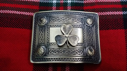 TC Men’s Highland Kilt Belt Buckle Celtic Border Irish Shamrock Antique Finish