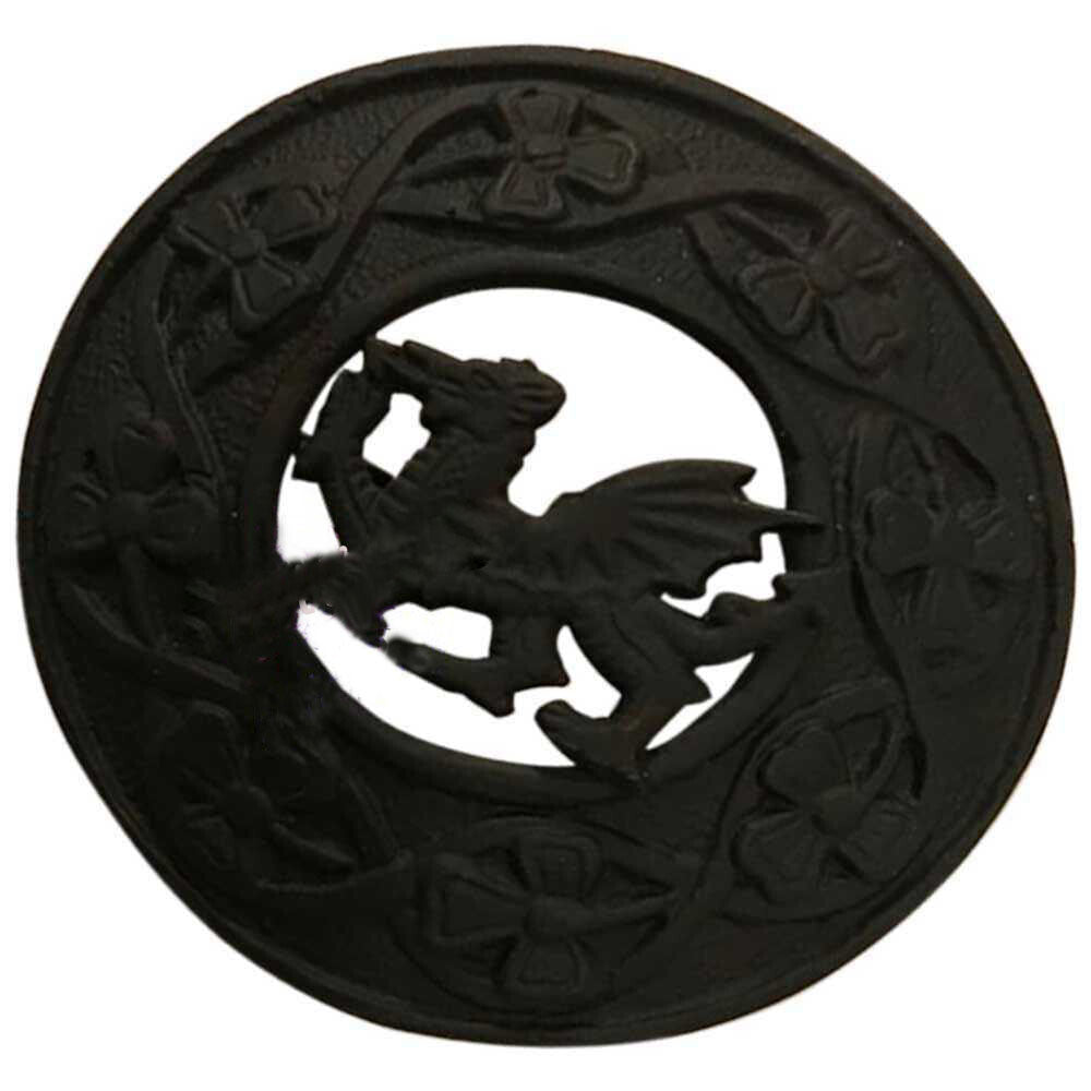 Scottish Welsh Dragon Kilt Fly Plaid Brooch Antique&Jet Black 3" (7cm)