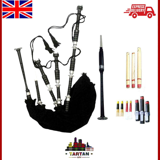TC Highland Scottish Bagpipe Rosewood Silver Mounts free case