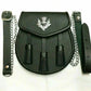 3 TASSELS&THISTLE SCOTTISH KILT SPORRAN REAL BLACK LEATHER + BELT 01-TC