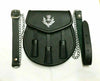 3 TASSELS&THISTLE SCOTTISH KILT SPORRAN REAL BLACK LEATHER + BELT 01-TC
