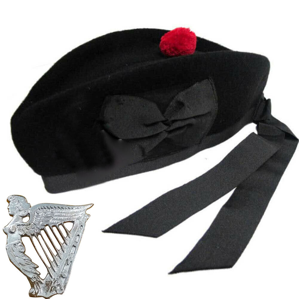 Plain Glengarry Cap with Hat Badges Chrome/Balmoral cap badges/Highlander Cap-Tc