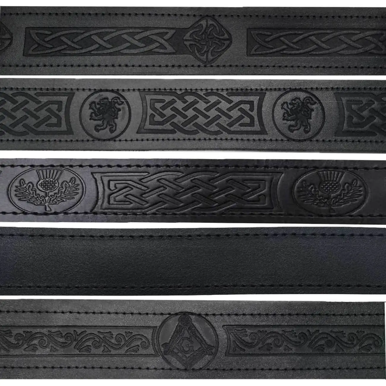 5 Leather Kilt Belt Adjustable size for Kilts Highland Black Embossed/Plain-TC