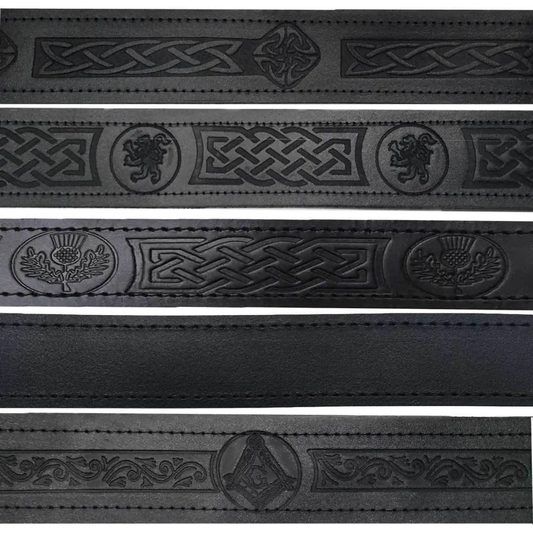 5 Leather Kilt Belt Adjustable size for Kilts Highland Black Embossed/Plain-TC