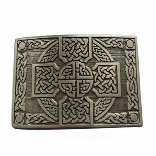 TC Leather Black Plain Kilt Belt Scottish Highland & Antique Celtic Knot Buckle