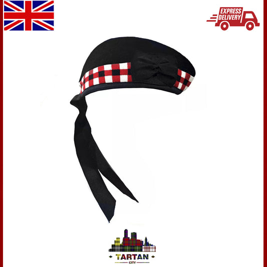 Authentic Black TC Glengarry Hat – 100% Pure Wool, Triple Diced Scottish Piper