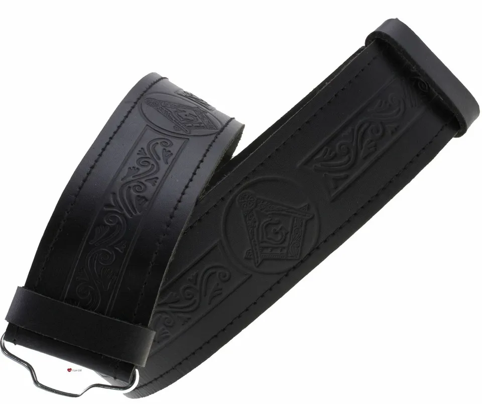 5 Leather Kilt Belt Adjustable size for Kilts Highland Black Embossed/Plain-TC