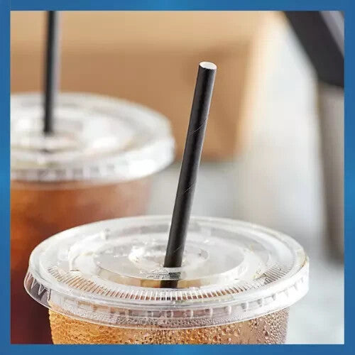 250 Black 8" Paper Straws - Biodegradable Disposable Drinking Straws Bars, Pubs