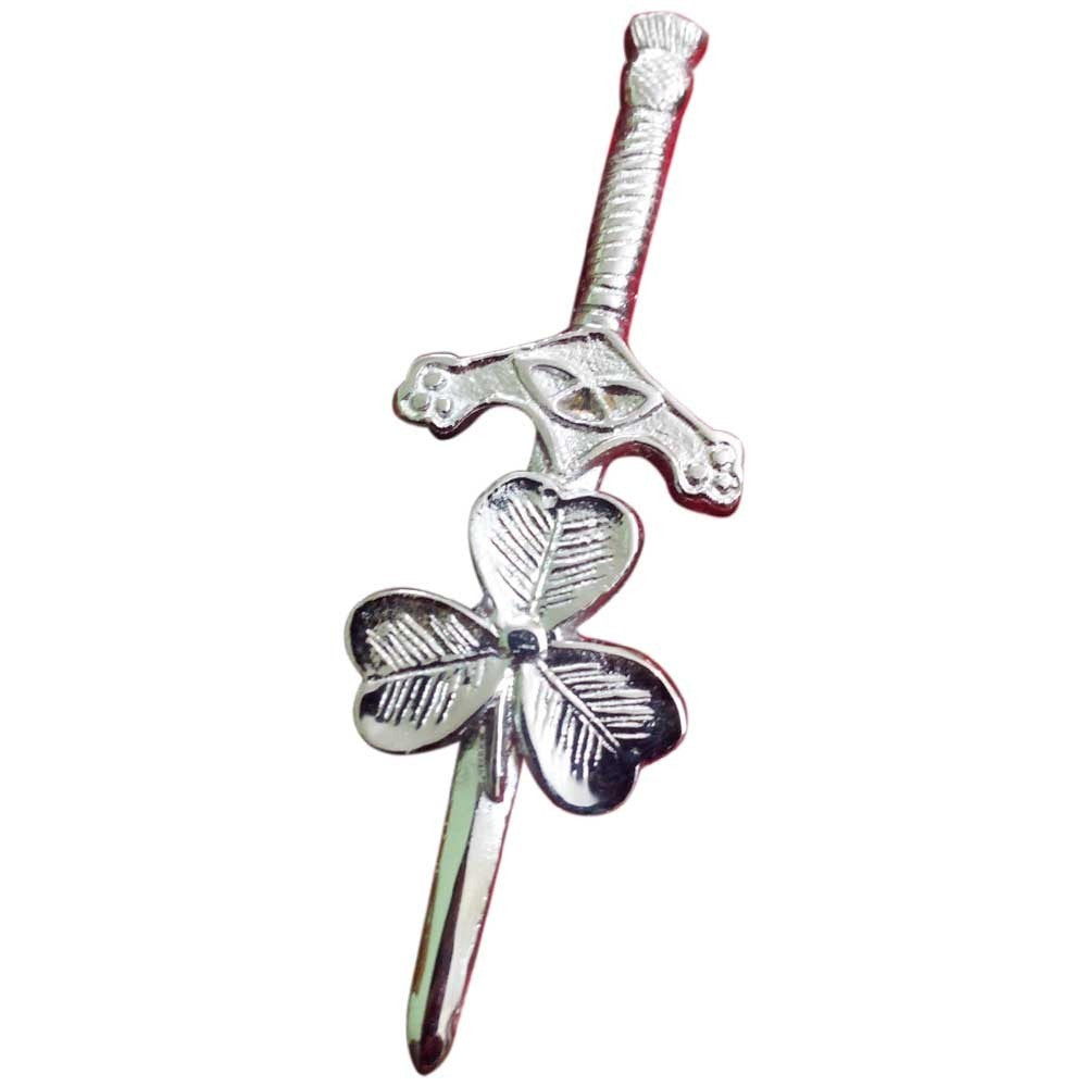 TC Scottish Kilt Pins Irish Shamrock Chrome Finish 3.5"/Irish Shamrock Kilt Pin