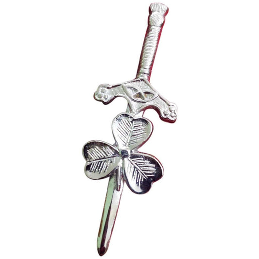 TC Scottish Kilt Pins Irish Shamrock Chrome Finish 3.5"/Irish Shamrock Kilt Pin