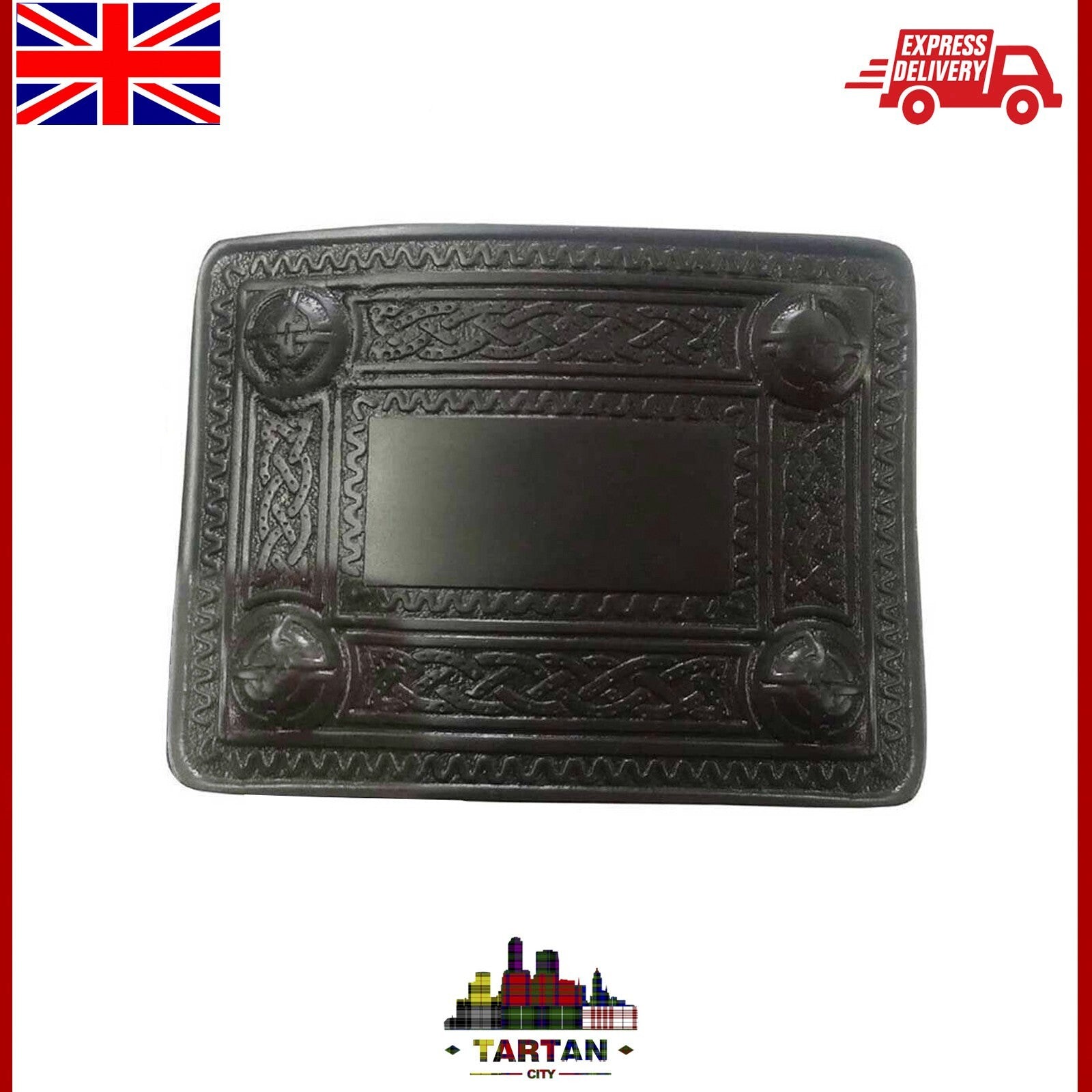 Scottish Kilt Buckle Belt by Tartancity – 4 Dome Mirror Design in Antique/Chrome
