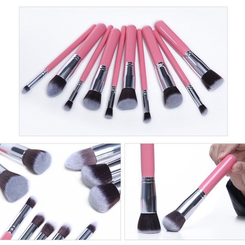 10pcs Kabuki Style Professional Make up Brush Set Foundation Blusher Face Powder