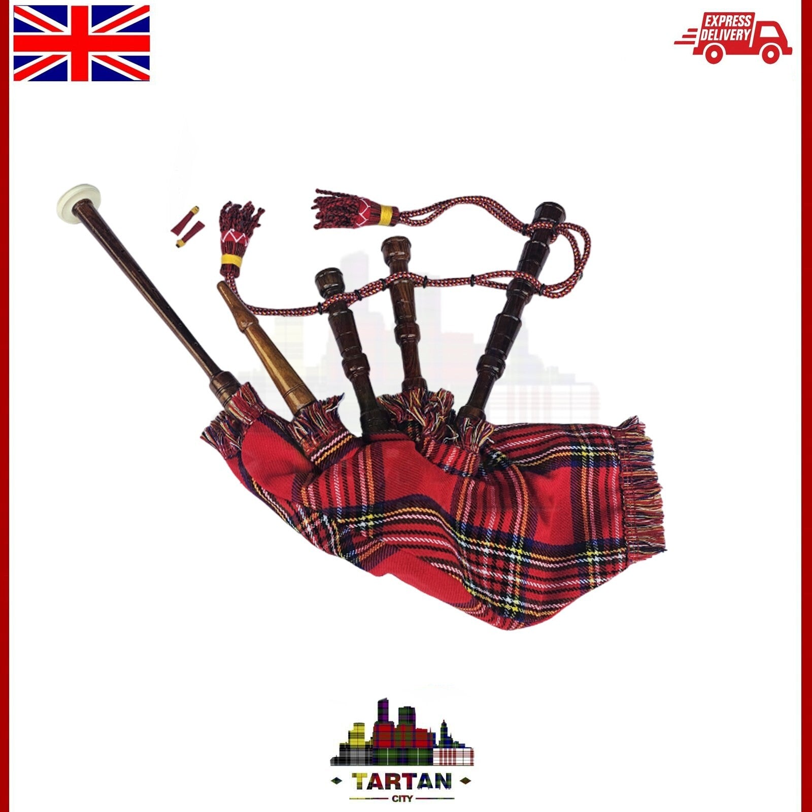 Junior Playable Bagpipes - Fun Royal Stewart Tartan Bagpipe Toy for Kids by TC