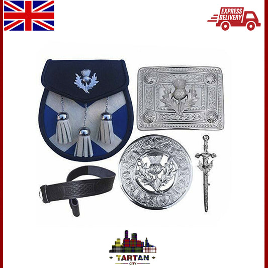 TC Scottish Kilt Sporran Thistle Crest Belt Buckle Set – 5 Pcs with Pin
