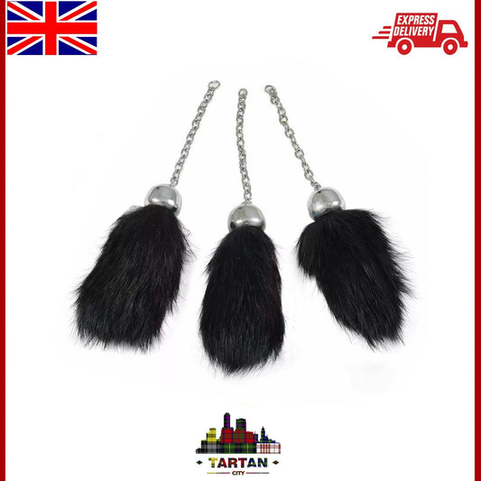 Scottish Full Dress Sporran with Black Rabbit Fur Tassels