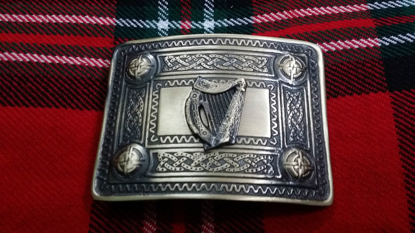 TC Men’s Kilt Belt Buckle Celtic Knot Work/kilt Irish Harp Antique