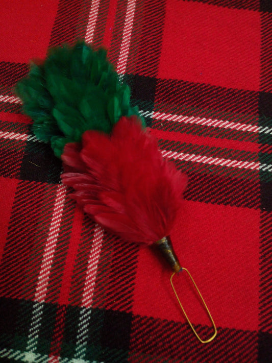 T C Feather Plume Hackle Glengarry Cap Green & Red/Balmoral Hats plume hackle 6"