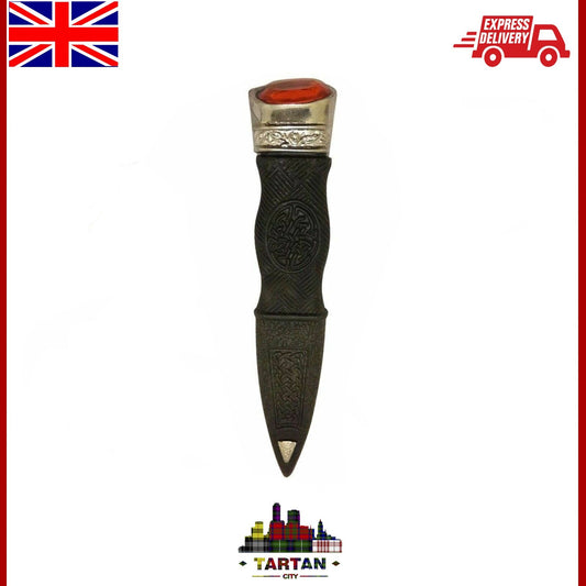 Kilt Safety Sgian Dubh Antique Dummy Pewter Mount with Orange Stone - TC