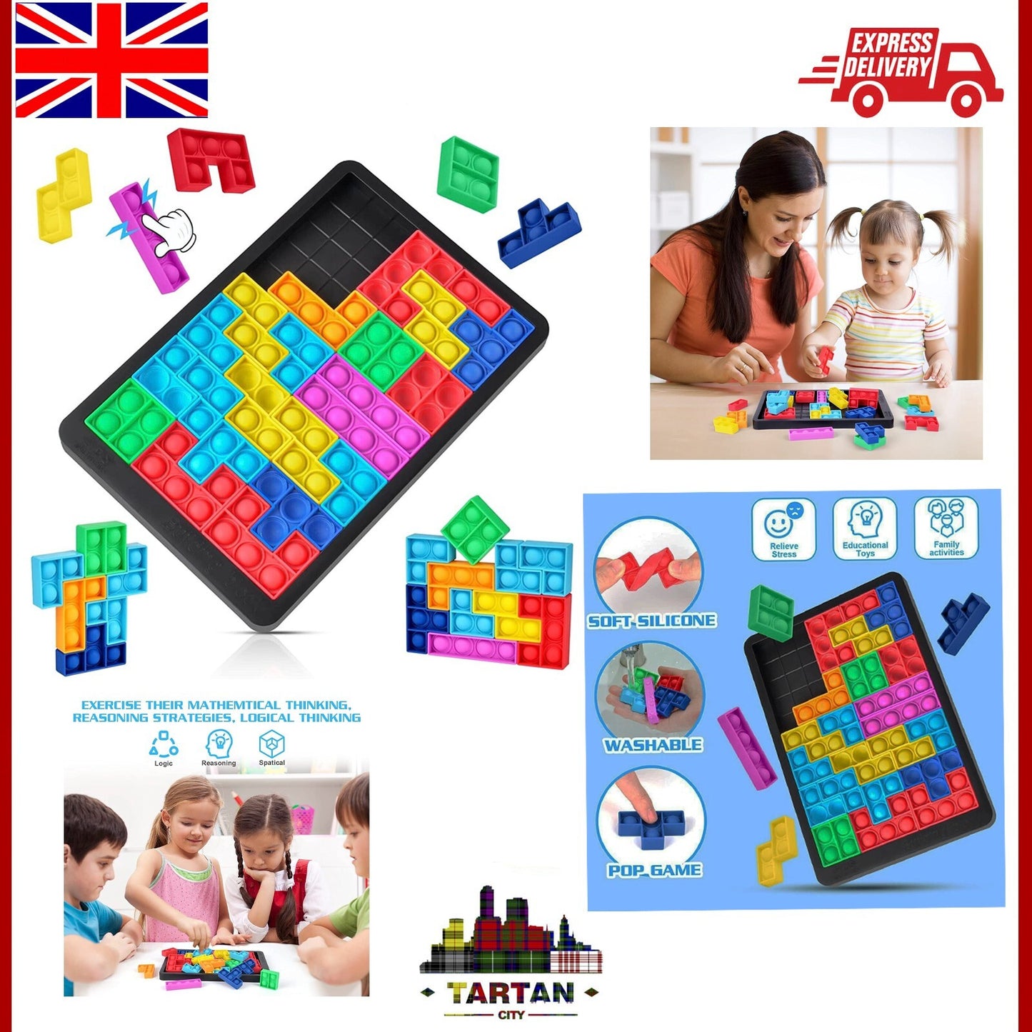Building Blocks Puzzle Game for Kids - Jumbo Pop Bubble Toy With Large Tray NEW
