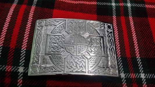 Highland Kilt Belt Buckle Cross Knot Work Chrome Finish/Celtic kilt Buckle