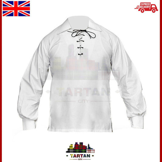 TC Men Traditional Highland Ghillie Shirt Scottish Jacobite Kilt Shirts White
