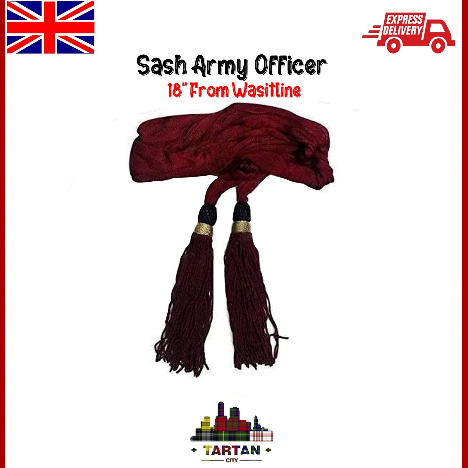 American Civil War Confederate Sash - Maroon Silk Army Officers by Tartancity