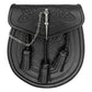 Tartancity Celtic Black Leather Kilt Sporran with Latch Pin, Belt & Chain