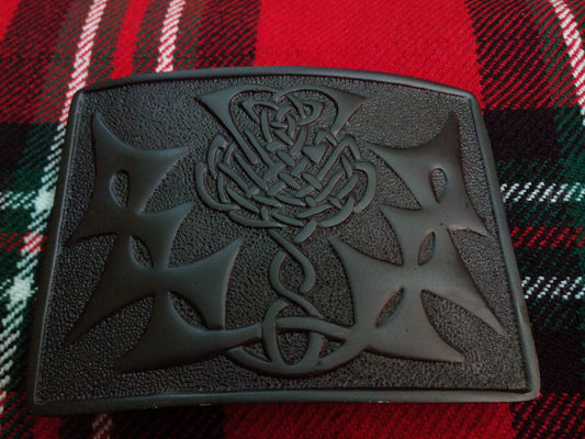 TC New Men’s Kilt Belt Buckle Thistle Jet Black/Celtic Thistle Knot belt Buckle