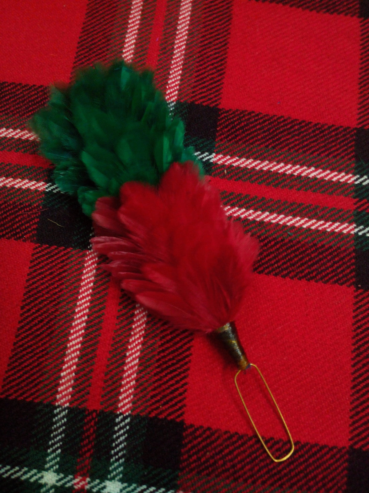 T C Feather Plume Hackle Glengarry Cap Green & Red/Balmoral Hats plume hackle 6"