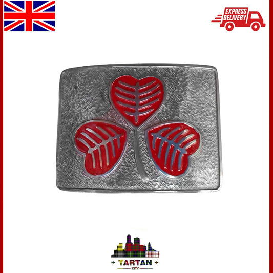 Tartancity - Men’s Kilt Belt Buckle by - Vibrant Red Irish Shamrock