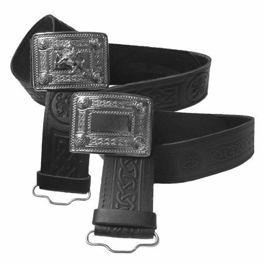 Men's Scottish Lion & Celtic Embossed Leather Kilt Belts & Buckles-Tc