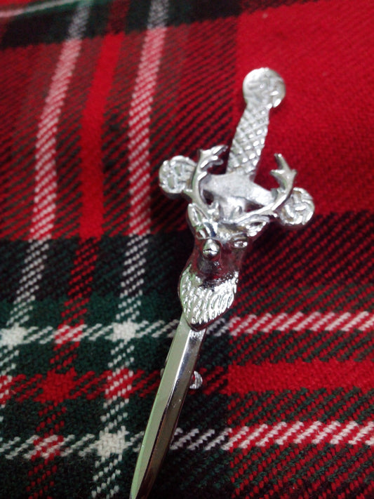TC New Stag Head Sword kilt pin Chrome Finish/Celtic kilt Pins stag head 4"