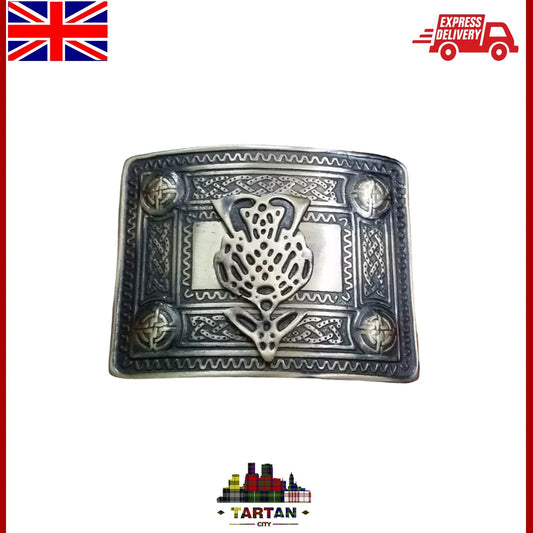 Tartancity Men’s Highland Kilt Belt Buckle – Celtic Knot & Thistle Design
