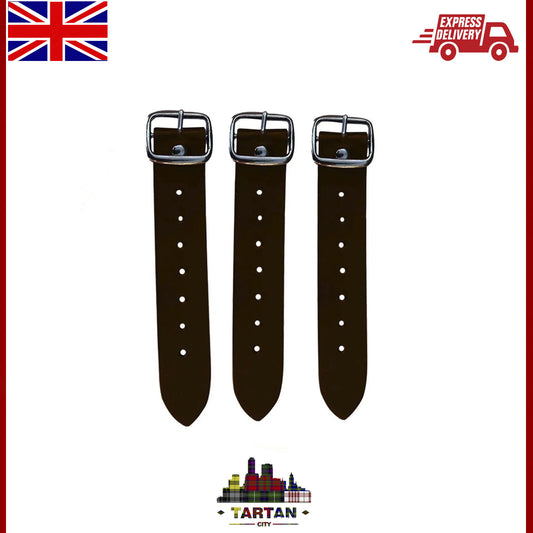 3x Dark Brown Leather Kilt Straps with Buckles - 7" Extender