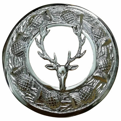 KILT FLY PLAID BROOCH LARGE WITH SCROLLING THISTLE BORDER VARIOUS DESIGNS-Tc