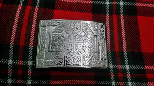 Highland Kilt Belt Buckle Cross Knot Work Chrome Finish/Celtic kilt Buckle